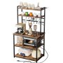 Półka kuchenna VEVOR Baker's Rack (800 x 400 x 1618 mm) z poprzeczką w kształcie litery X, 12 haczykami w kształcie litery S i zintegrowaną listwą zasilającą, półka do mikrofalówki na naczynia, butelki z przyprawami, półka metalowa