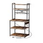 Półka kuchenna VEVOR Baker's Rack (800 x 400 x 1618 mm) z poprzeczką w kształcie litery X, 12 haczykami w kształcie litery S i zintegrowaną listwą zasilającą, półka do mikrofalówki na naczynia, butelki z przyprawami, półka metalowa