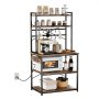 Półka kuchenna VEVOR Baker's Rack (800 x 400 x 1618 mm) z poprzeczką w kształcie litery X, 12 haczykami w kształcie litery S i zintegrowaną listwą zasilającą, półka do mikrofalówki na naczynia, butelki z przyprawami, półka metalowa