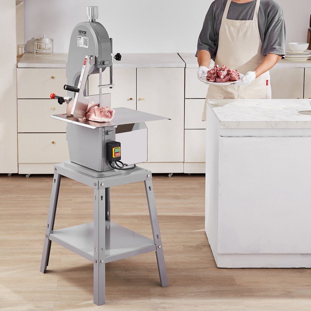Piła do kości VEVOR, elektryczna maszyna do cięcia kości o mocy 1500 W i wydajności 300 kg/h, maszyna do cięcia kości 490 x 380 mm, grubość cięcia 4-200 mm, piła do mięsa gastro, komercyjna piła do kości ze stojakiem