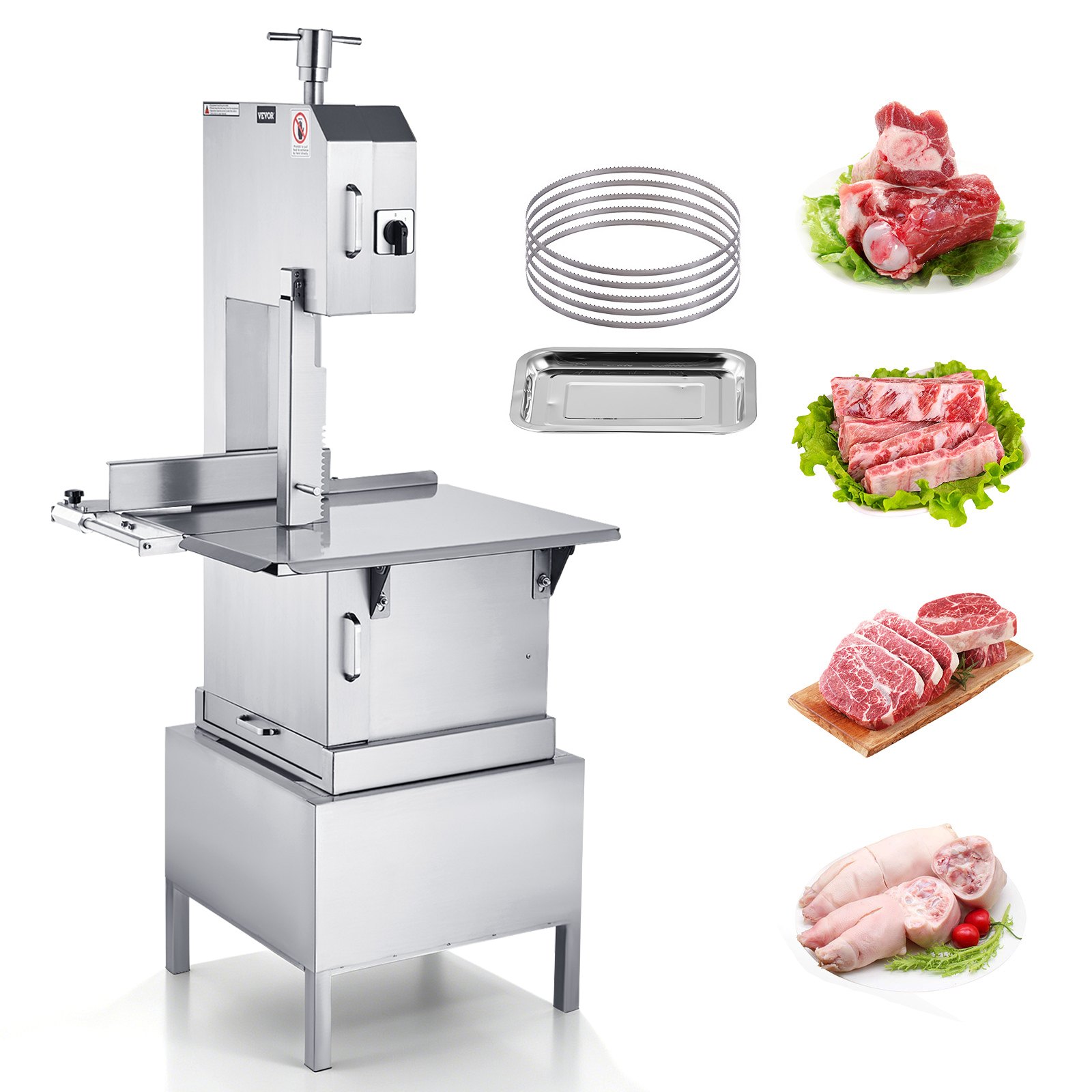 VEVOR Komercyjna maszyna do cięcia mięsa i kości 2200 W, 1500 kg/h Maszyna do cięcia kości Mrożone mięso i kości, regulowana grubość piły do ​​kości 4-220 mm Stół roboczy 620 x 520 mm