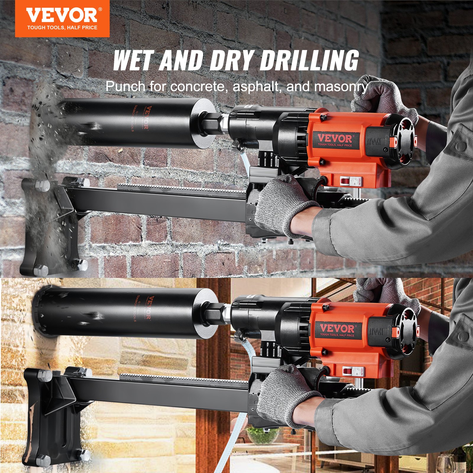 VEVOR Diamond Drilling System 3200 W Diamond Core Drilling Machine Core Drilling Device 0-750 rpm Core Drilling Machine Wet and Dry Drilling, 20 cm Magnetic Drilling Machine Suitable for drilling reinforced concrete, marble, etc.