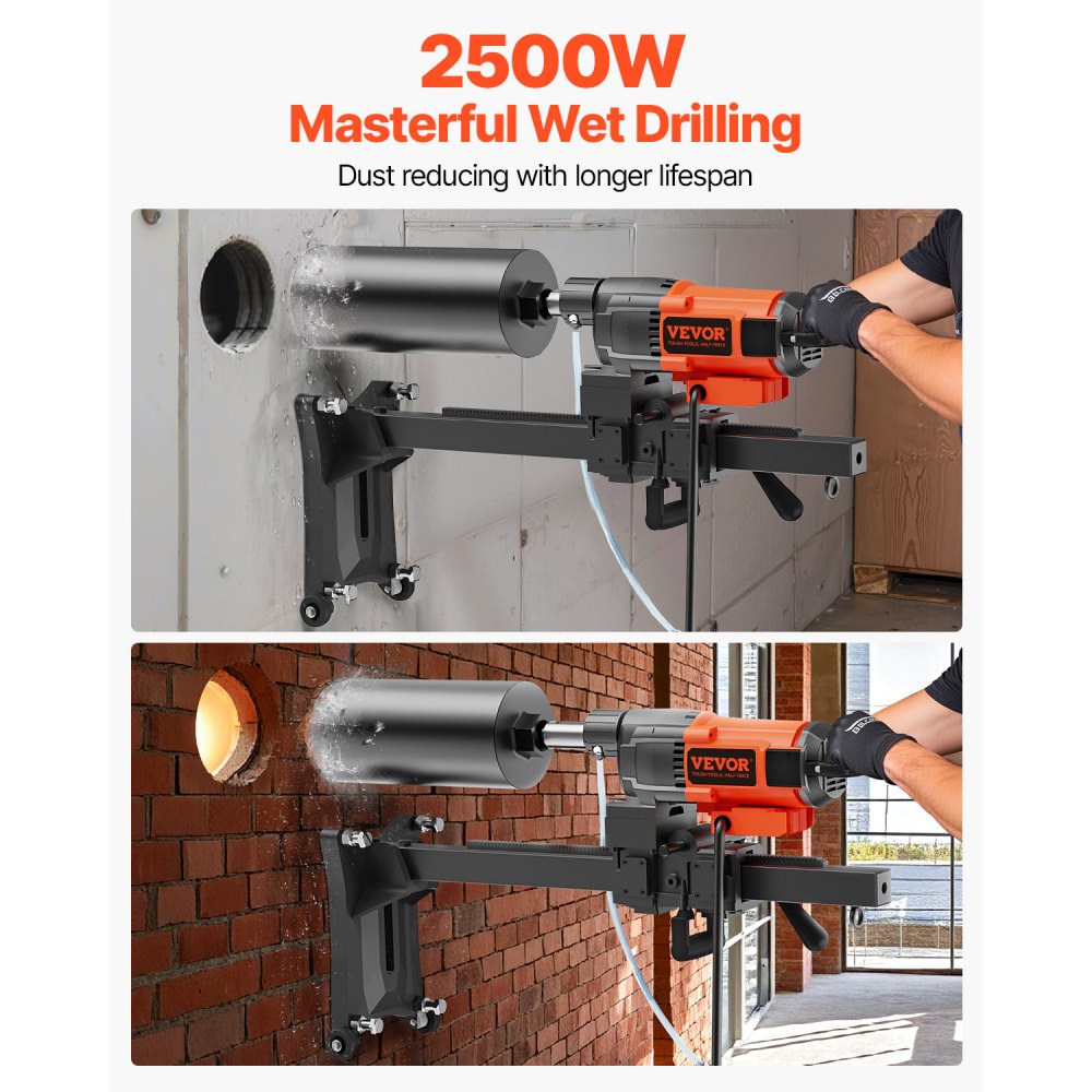 VEVOR Diamond Drilling System 2500 W Diamond Core Drilling Machine Core Drilling Device 0-750 rpm Core Drilling Machine, 26 cm Magnetic Drilling Machine Suitable for drilling reinforced concrete, marble, etc.