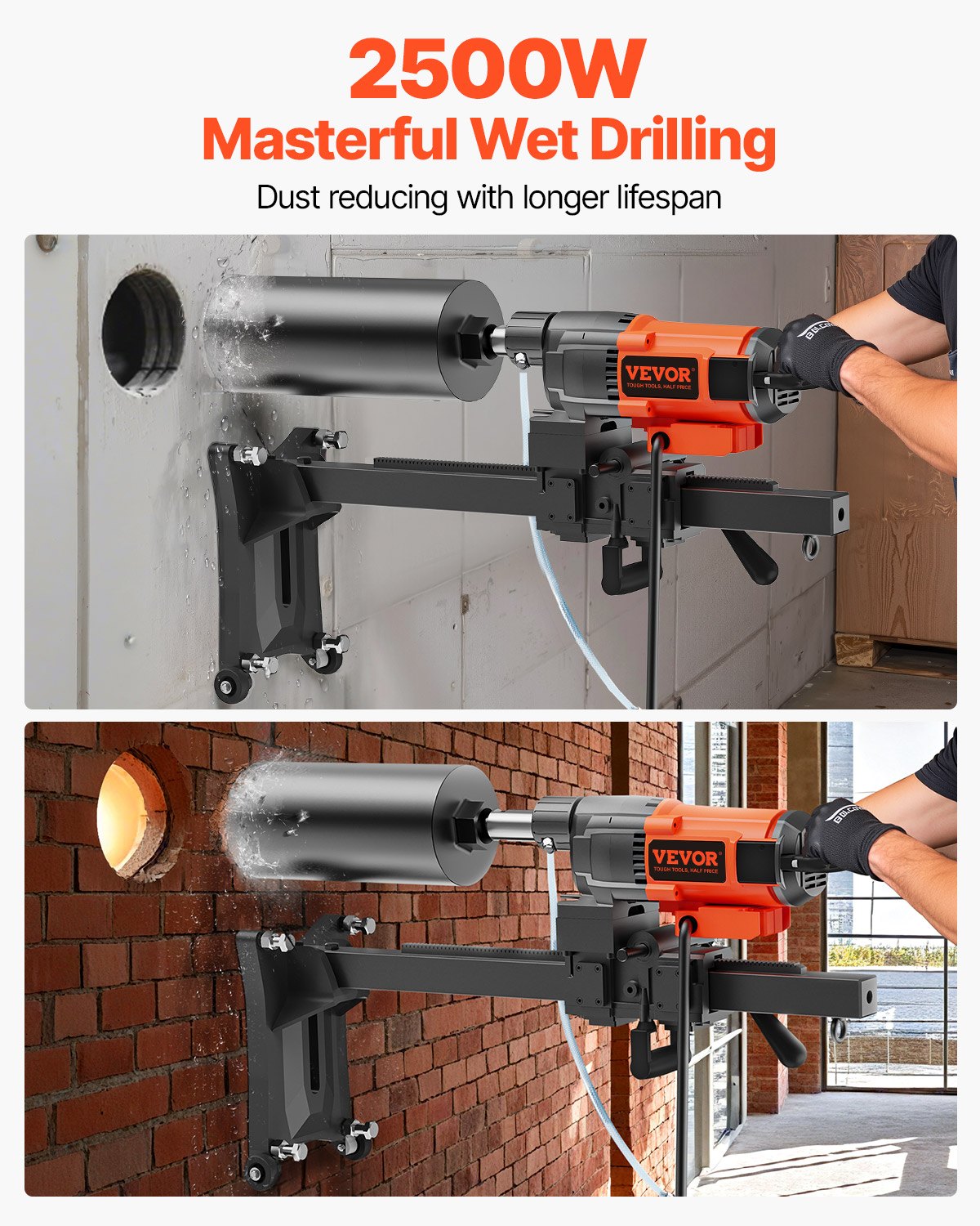 VEVOR Diamond Drilling System 2500 W Diamond Core Drilling Machine Core Drilling Device 0-750 rpm Core Drilling Machine, 26 cm Magnetic Drilling Machine Suitable for drilling reinforced concrete, marble, etc.