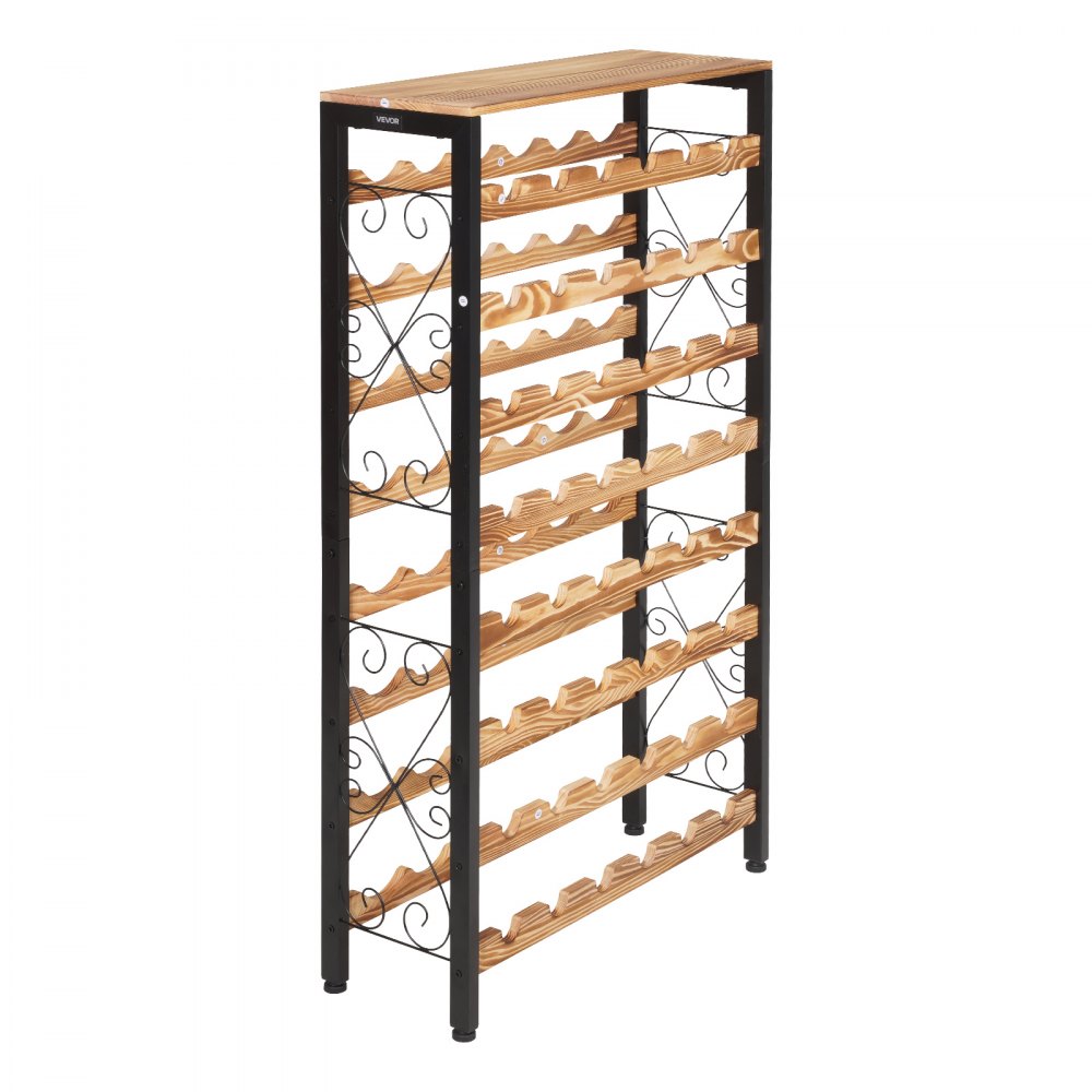 VEVOR 48 Bottle Wine Rack,8-Tier Iron Wine Bottle Holder With Wood Table Top,Freestanding Floor Display Wine Storage Shelves,For Kitchen Pantry, Cellar, Bar, Dining Room,26''L X 9.3''W X 46.9''H