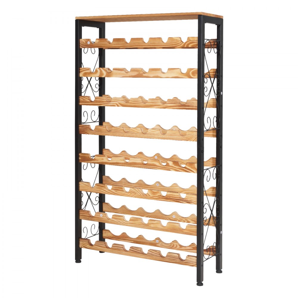 VEVOR 48 Bottle Wine Rack,8-Tier Iron Wine Bottle Holder With Wood Table Top,Freestanding Floor Display Wine Storage Shelves,For Kitchen Pantry, Cellar, Bar, Dining Room,26''L X 9.3''W X 46.9''H