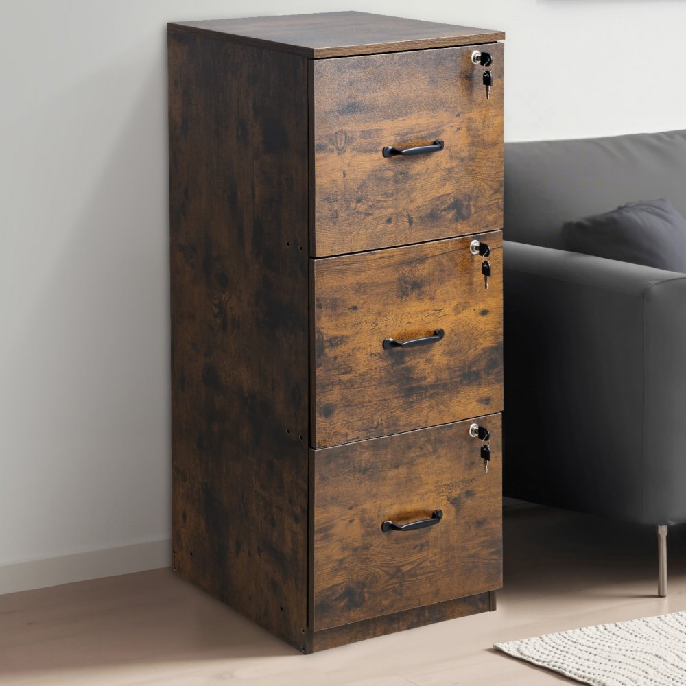 VEVOR filing cabinet with 3 drawers and lock, vertical wooden office cabinets for home office, storage cabinet/material cabinet with adjustable hanging rail, storage cabinet for A4 files