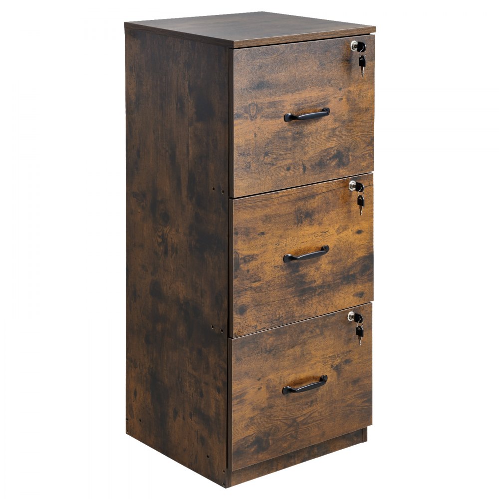 VEVOR filing cabinet with 3 drawers and lock, vertical wooden office cabinets for home office, storage cabinet/material cabinet with adjustable hanging rail, storage cabinet for A4 files