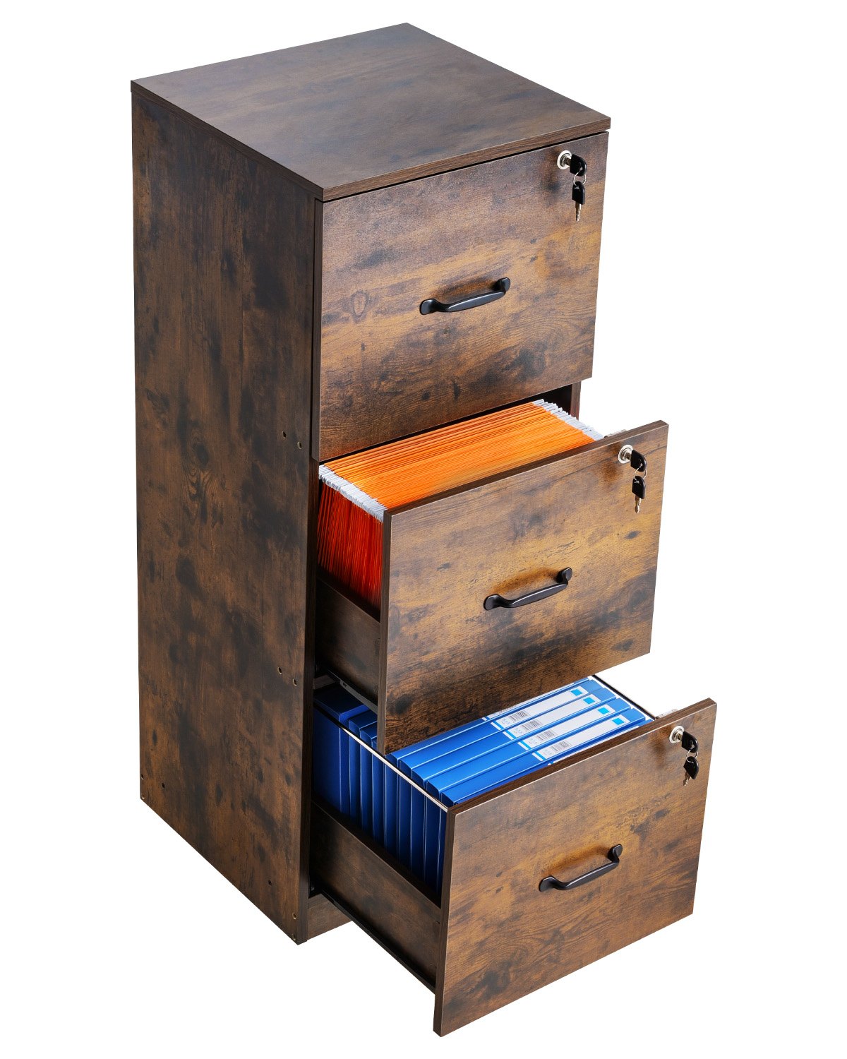 VEVOR filing cabinet with 3 drawers and lock, vertical wooden office cabinets for home office, storage cabinet/material cabinet with adjustable hanging rail, storage cabinet for A4 files