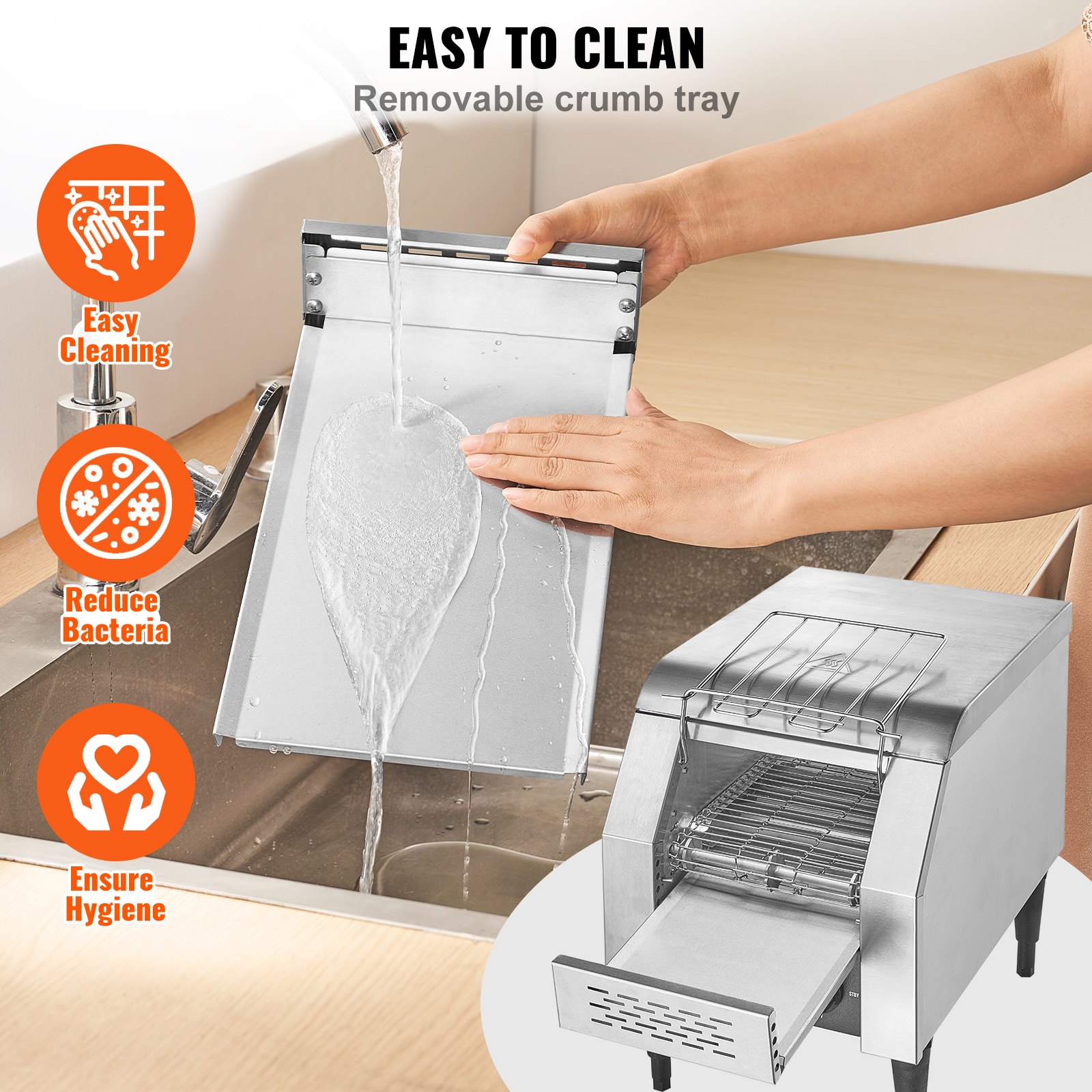 Toster ciągły VEVOR Toster z przenośnikiem taśmowym 1300 W, toster łańcuchowy, trzy wielofunkcyjne tryby pracy 150 plasterków na godzinę, srebrny toster komercyjny z przenośnikiem taśmowym Edelstal restauracje, piekarnie