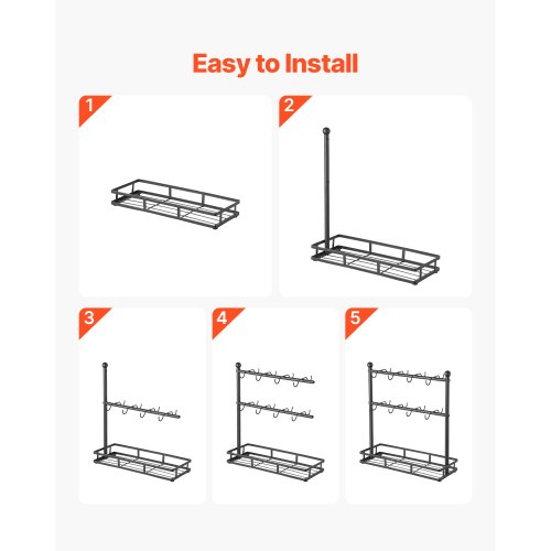 VEVOR Uchwyt na kubki do kawy 16 haczyków Stojak na kubki 2-poziomowy czarny
