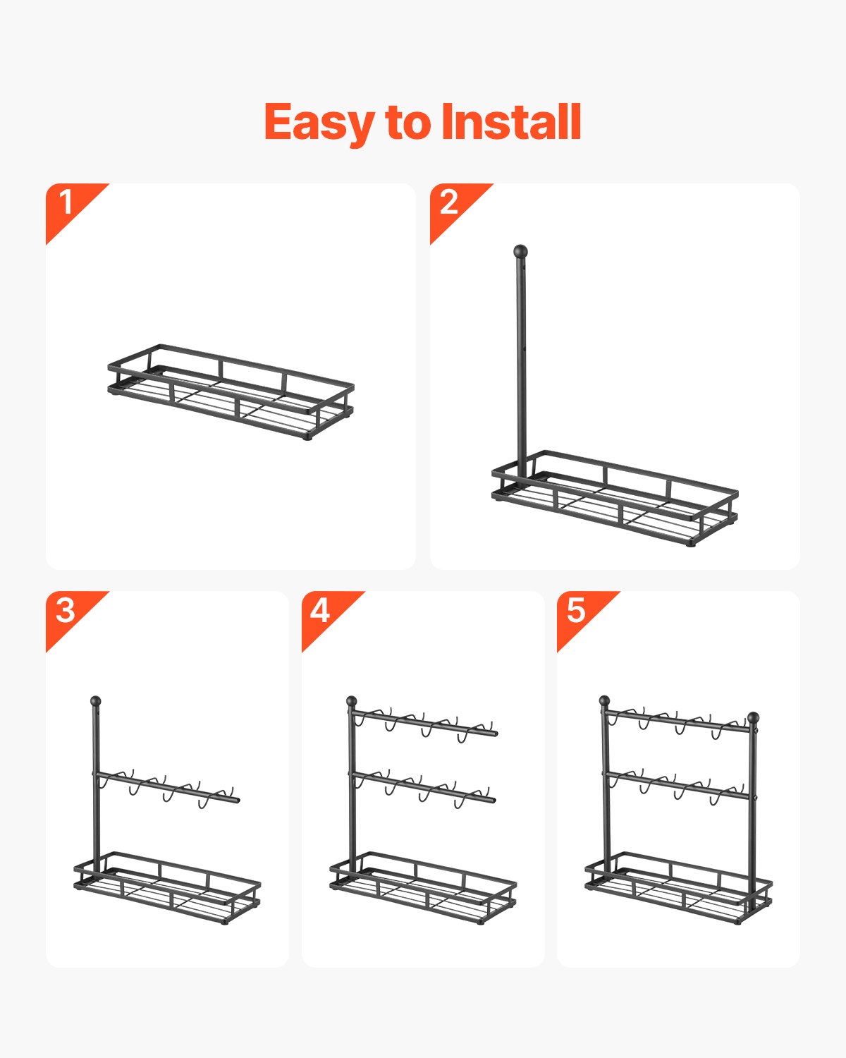 VEVOR Uchwyt na kubki do kawy, stojak na kubki z 16 haczykami i podstawą do przechowywania, 2-poziomowy stojak na kubki ze stali węglowej do przechowywania i eksponowania w domowym barze kawowym