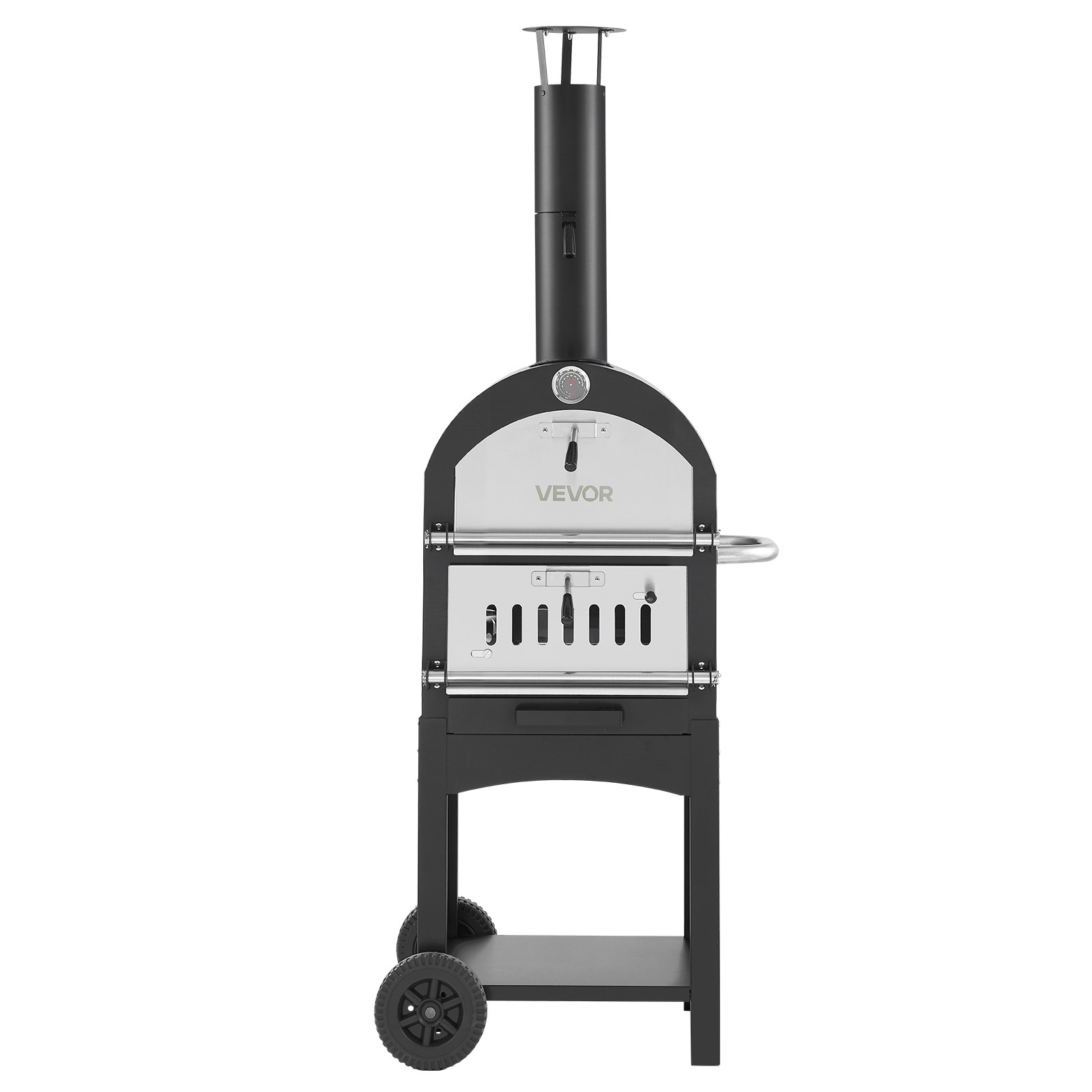 Piec do pizzy VEVOR 12-calowy piec na pellet, 2-poziomowy piec do pizzy opalany drewnem, zewnętrzny piec opalany drewnem z 2 zdejmowanymi kółkami, urządzenie do robienia pizzy o maksymalnej temperaturze 540°C do grillowania