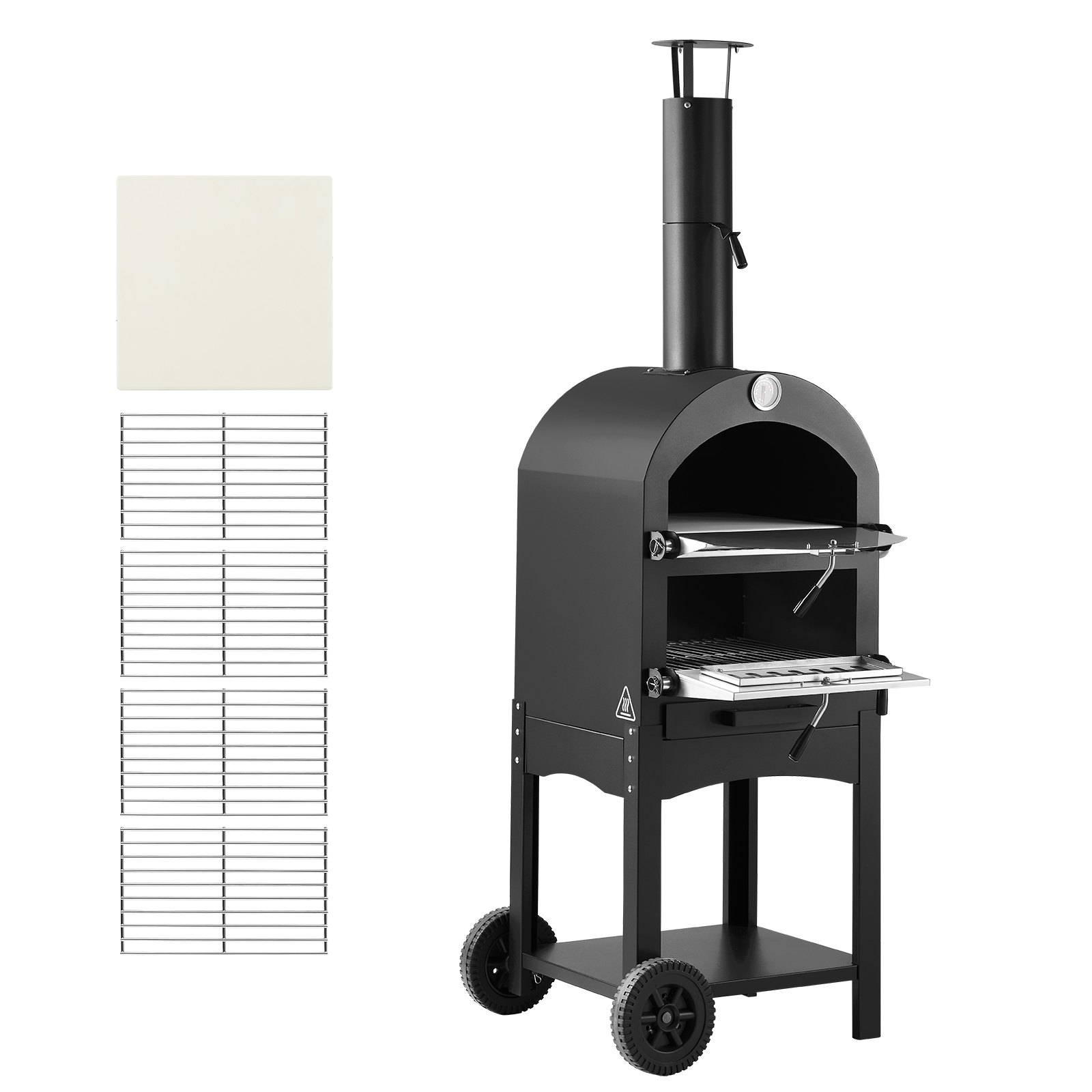 Piec do pizzy VEVOR 12-calowy piec na pellet, 2-poziomowy piec do pizzy opalany drewnem, zewnętrzny piec opalany drewnem z 2 zdejmowanymi kółkami, urządzenie do robienia pizzy o maksymalnej temperaturze 540°C do grillowania