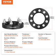 VEVOR 1 cal 5 x 4,5 cala Dystanse kół Adapter koła 5 uchwytów kutych