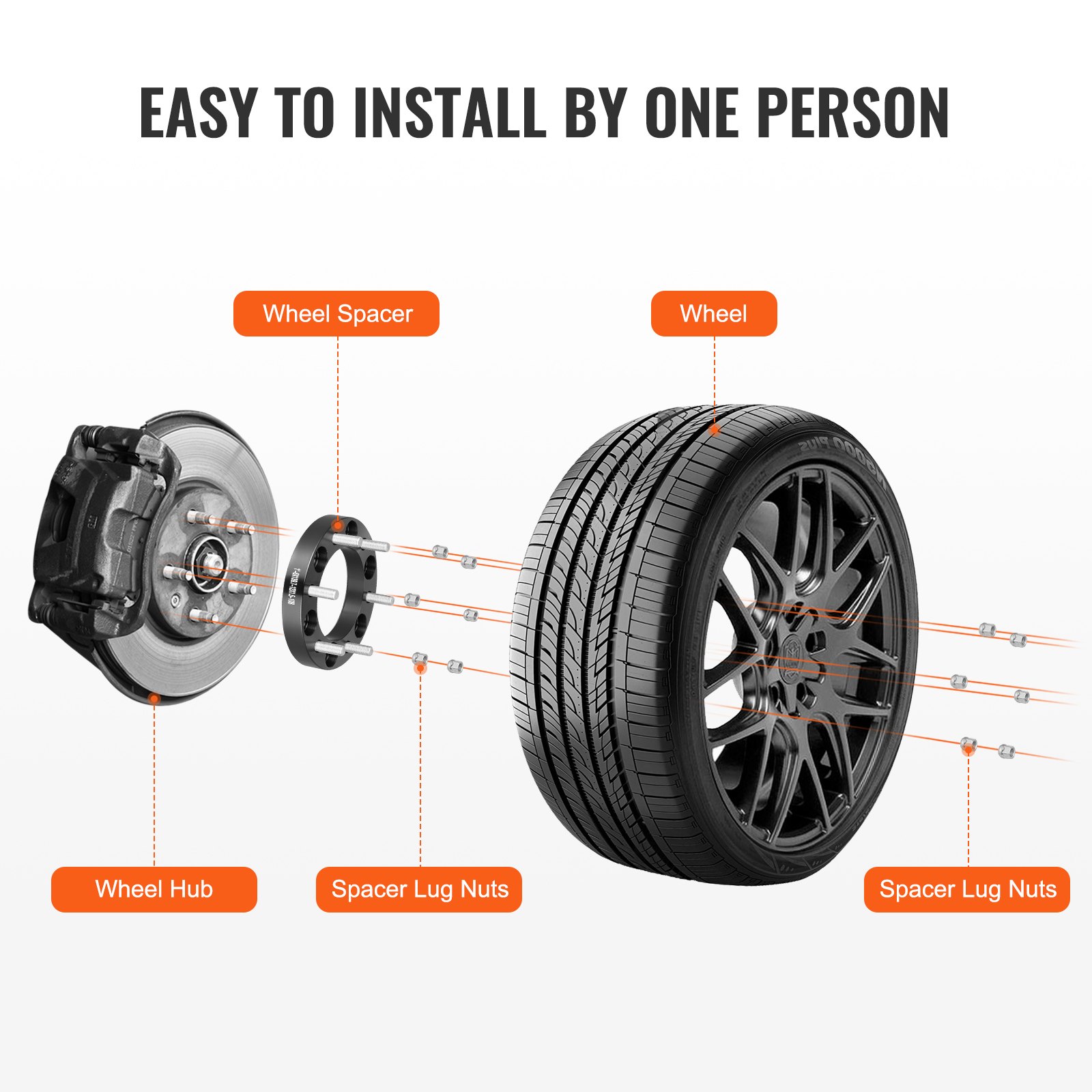 Dystanse do kół VEVOR, adaptery do kół 1 cal 6 x 5,5 cala, 6 szpilek do kół, otwór 108 mm, dystanse do szpilek M12 x 1,5, pasujące do modeli Toyota, Hummer, Lexus, Chevrolet, Honda z lat 79–22