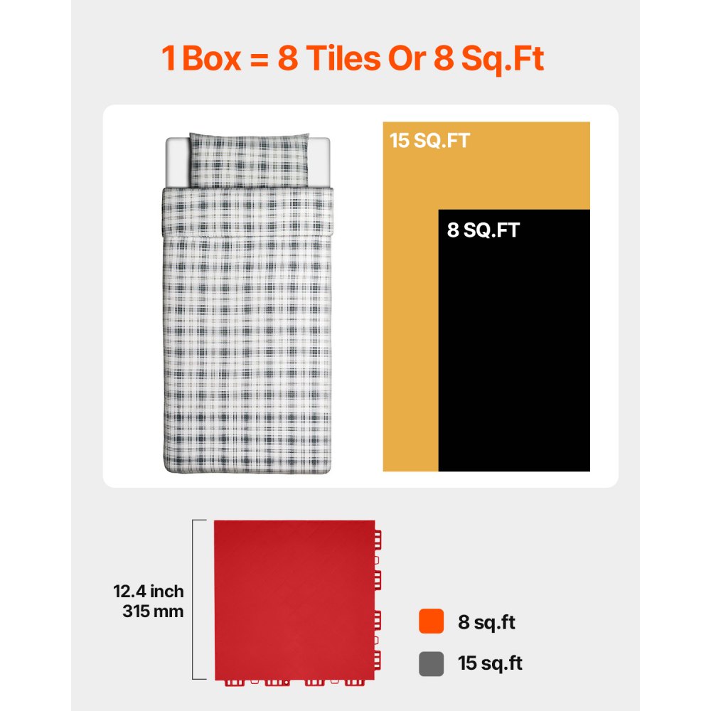 VEVOR Tiles for Hockey Floor Mats, 315 x 315 x 16 mm, 8 Interlocking Pieces, Training Surface, Dance Floor Tiles, Hockey Training Equipment Board (Red, 8 Square Feet/Box)