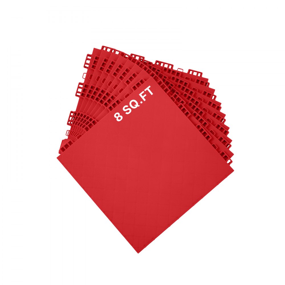 VEVOR Tiles for Hockey Floor Mats, 315 x 315 x 16 mm, 8 Interlocking Pieces, Training Surface, Dance Floor Tiles, Hockey Training Equipment Board (Red, 8 Square Feet/Box)