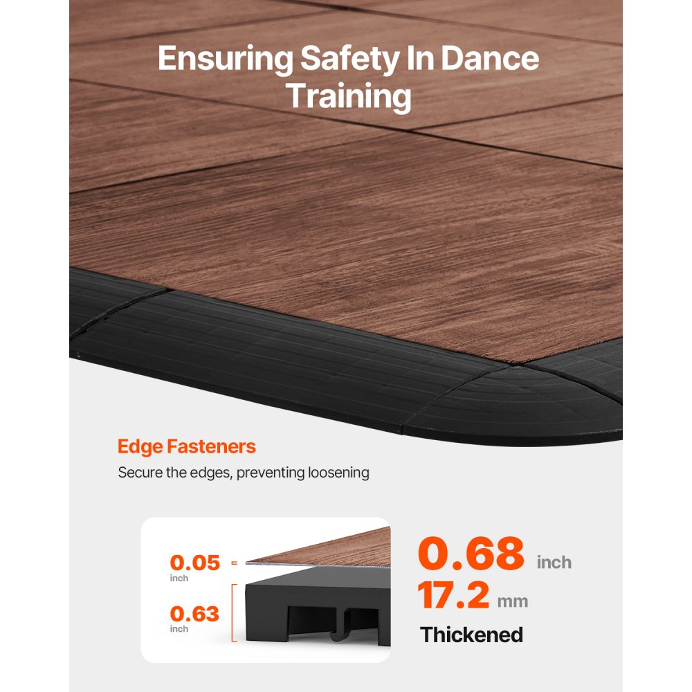 VEVOR Dance Floor Tiles, 315x315x17.2 mm, 52-Piece Interlocking Dance Floor, Portable Dance Practice Floor with Padded Base (Oak Grain, 52 Square Feet/Box)