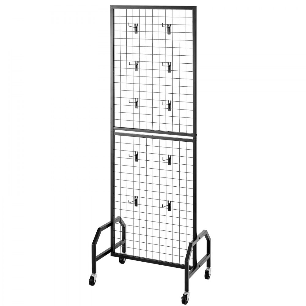 Panele ścienne VEVOR Grid 60 x 164 cm, 3 szt., stojak wystawowy z 30 haczykami, półki wystawowe ze stali węglowej, półka wystawowa do przechowywania dekoracji, kolor czarny