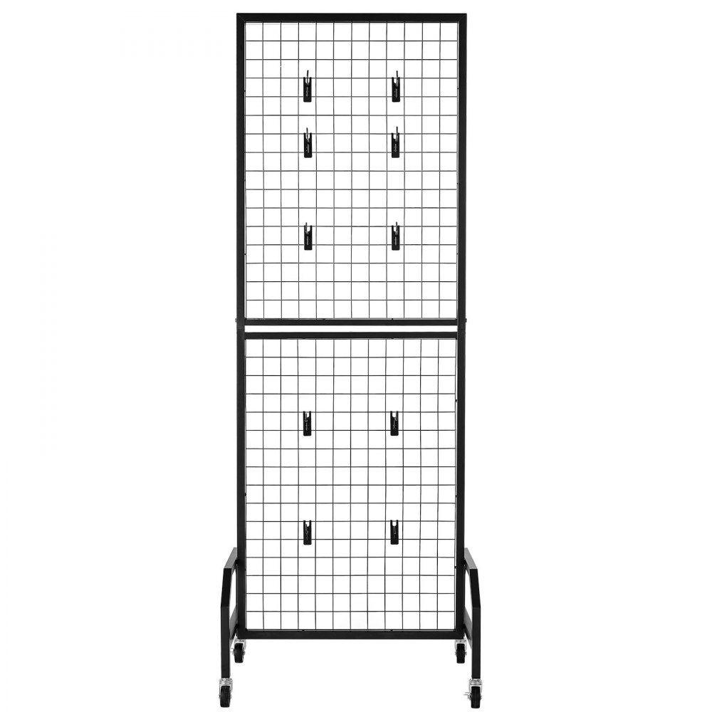 VEVOR Panele ścienne kratowe 60 x 164 cm 1 szt. Stojak ekspozycyjny z 10 haczykami, półki ze stali węglowej, półka wystawowa do przechowywania dekoracji, kolor czarny