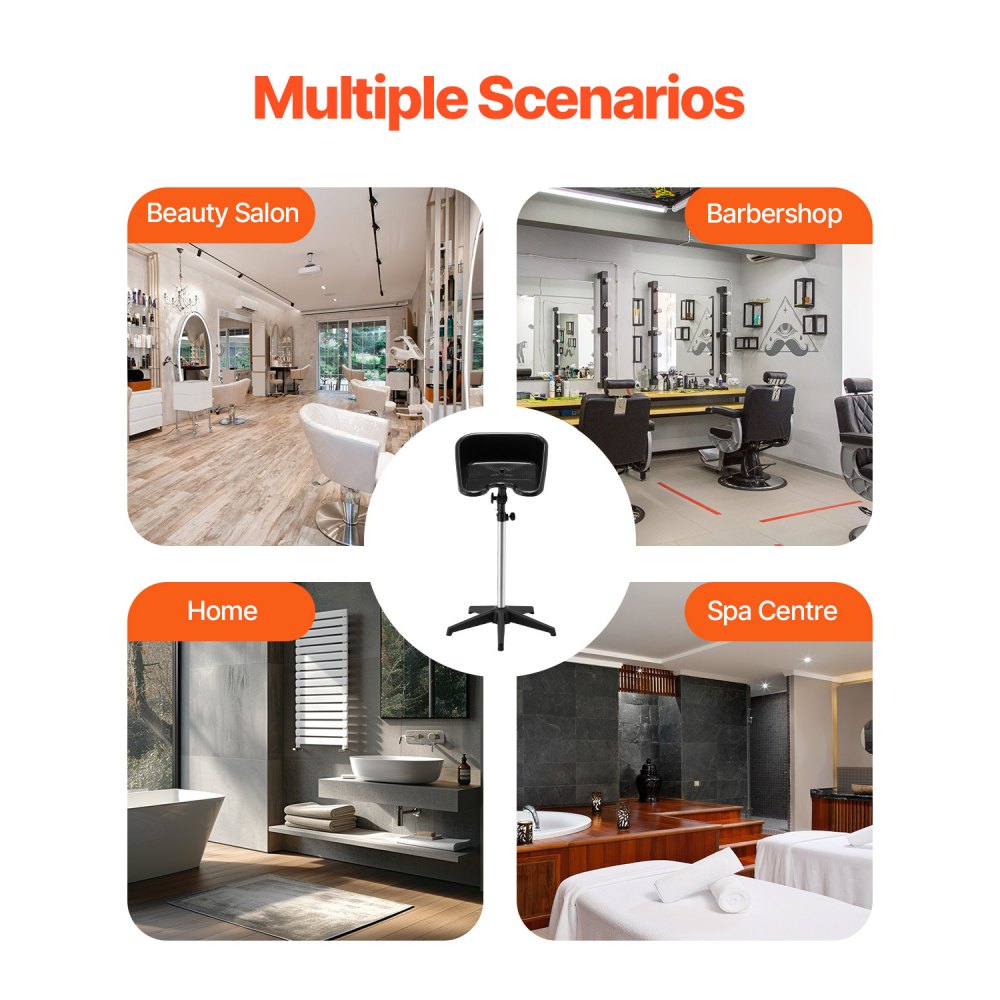 Mobilna umywalka fryzjerska VEVOR, regulowana wysokość i kąt nachylenia umywalka do mycia włosów, umywalka do mycia głowy z wężem spustowym i podstawą, umywalka do salonu fryzjerskiego, salonu urody i salonu fryzjerskiego