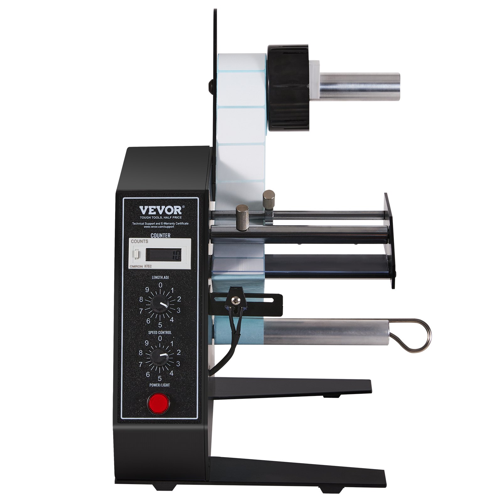 Automatyczny dozownik etykiet VEVOR, szerokość 15–125 mm, długość 3–150 mm, odklejacz etykiet, separator etykiet, bezstopniowa regulacja prędkości, aplikator etykiet, maks. liczba etykiet: 0–999999