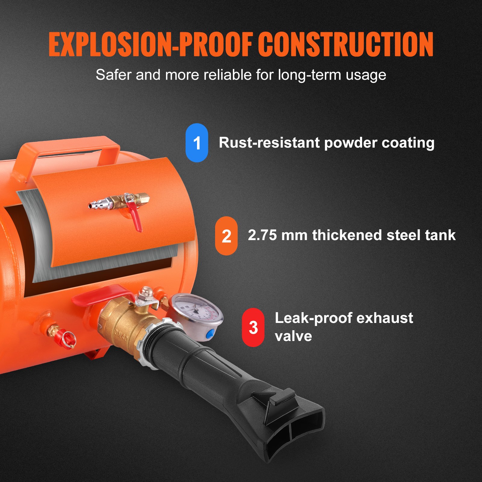 VEVOR Air Tire Bead Inflator, pompka do opon, zbijak do opon, 19 l, 400 x 535 x 295 mm, urządzenie do ustawiania opon, 85-116 psi, pompka do opon do samochodów osobowych, ciężarówek, quadów i traktorów