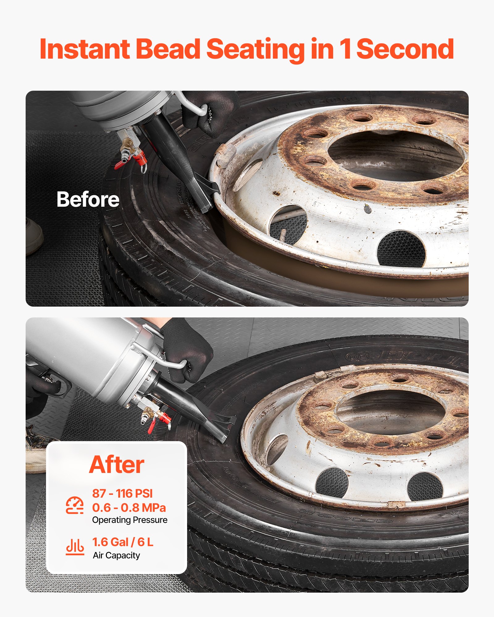 VEVOR Tire Bead Blaster 6 l Air Tire Bead Blaster Ręczne narzędzie do pompowania opon, ulepszona przenośna pompa do opon, 0,6-0,8 MPa do małych samochodów, motocykli, rowerów elektrycznych, srebrna