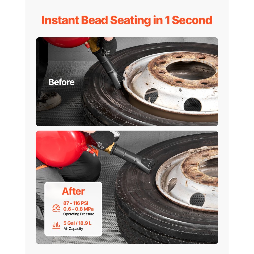 VEVOR Pneumatyczna pompa do osadzania opon 18,9 l, ciśnienie robocze 0,6-0,8 MPa, pompa do osadzania opon pneumatyczna do pickupów, quadów, jeepów, traktorów ogrodowych, kamperów, czerwona