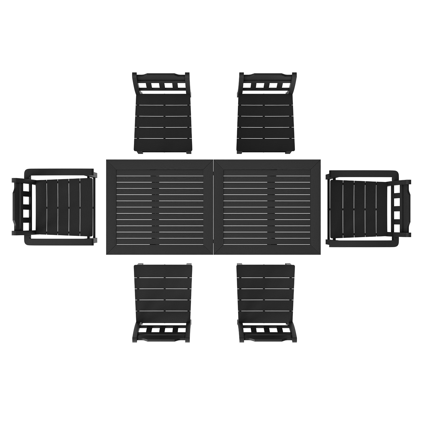 Zestaw mebli ogrodowych VEVOR 7-częściowy, zestaw mebli balkonowych, 1 stół + 6 krzeseł, grupa siedzisk 150 kg / 150 kg, odporny na warunki atmosferyczne, chroniący przed słońcem, zestaw jadalniany, zestaw mebli ogrodowych na patio, nowoczesne meble balkonowe, czarny