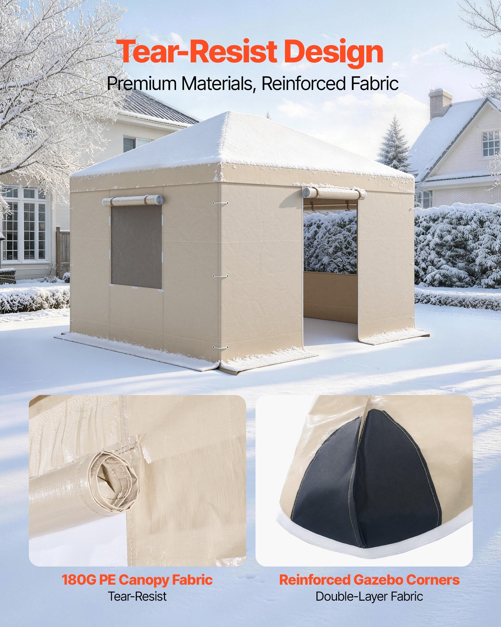 VEVOR Winter Gazebo Cover Fits 3.07 x 3.67 m Hardtop Gazebos, All-Weather Gazebo Cover with Sidewalls & Windows, High-Density PE Material, Enclosed Storage Shelter Covers, Gazebos not Included