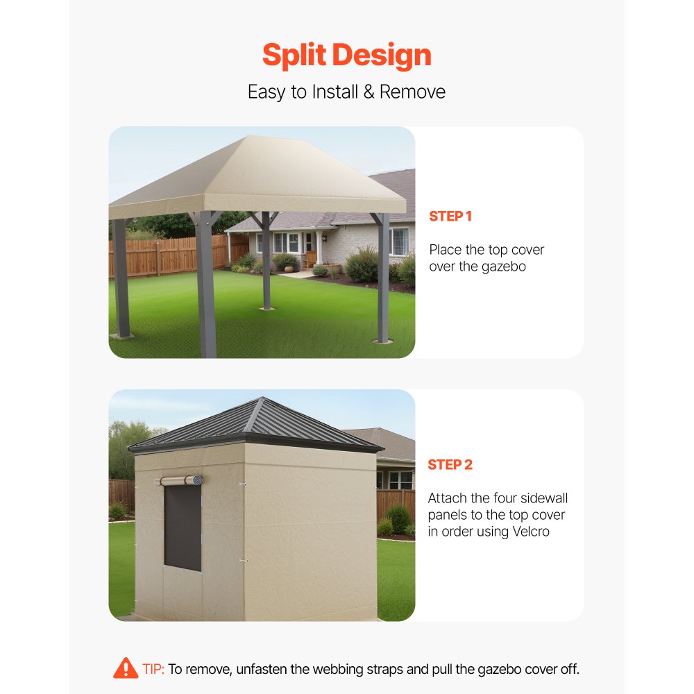 VEVOR Winter Gazebo Cover Fits 3.68 x 4.9 m Hardtop Gazebos, All-Weather Gazebo Cover with Sidewalls & Windows, High-Density PE Material, Enclosed Storage Shelter Covers, Gazebos not Included