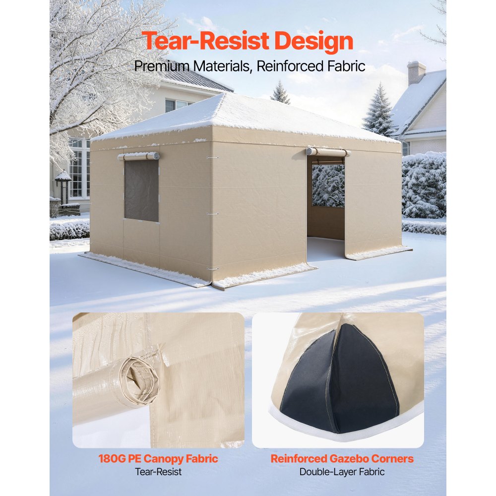 VEVOR Winter Gazebo Cover Fits 3.68 x 4.9 m Hardtop Gazebos, All-Weather Gazebo Cover with Sidewalls & Windows, High-Density PE Material, Enclosed Storage Shelter Covers, Gazebos not Included