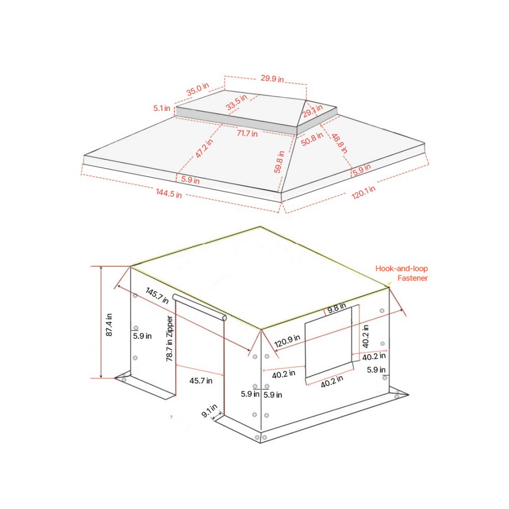 VEVOR Winter Gazebo Cover Fits 3.05 x 3.65 m Hardtop Gazebos, All-Weather Double-Tiered Gazebo Cover with Sidewalls &  Windows, High-Density PE Enclosed Storage Shelter Covers, Gazebos not Included