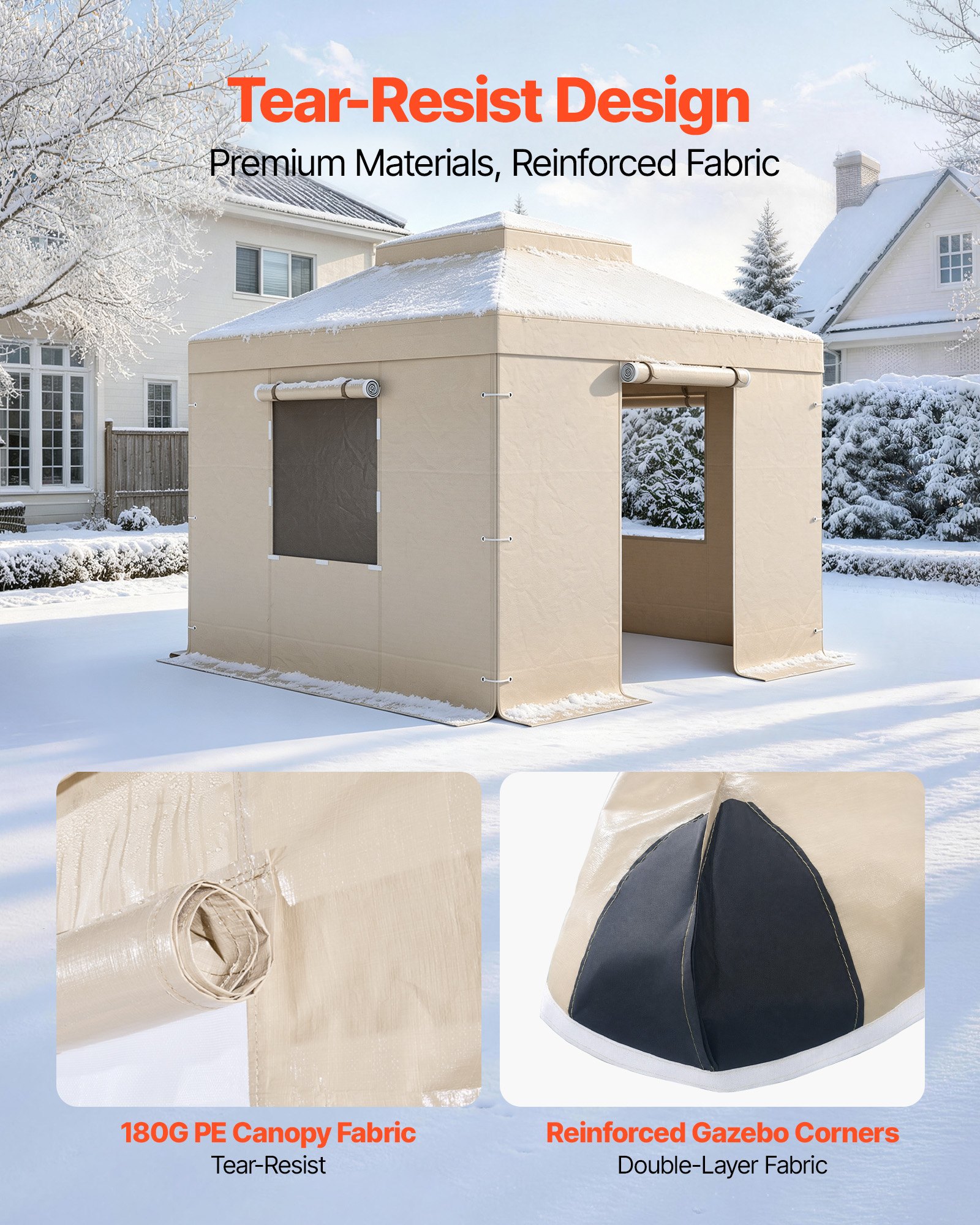 VEVOR Winter Gazebo Cover Fits 3.05 x 3.65 m Hardtop Gazebos, All-Weather Double-Tiered Gazebo Cover with Sidewalls &  Windows, High-Density PE Enclosed Storage Shelter Covers, Gazebos not Included