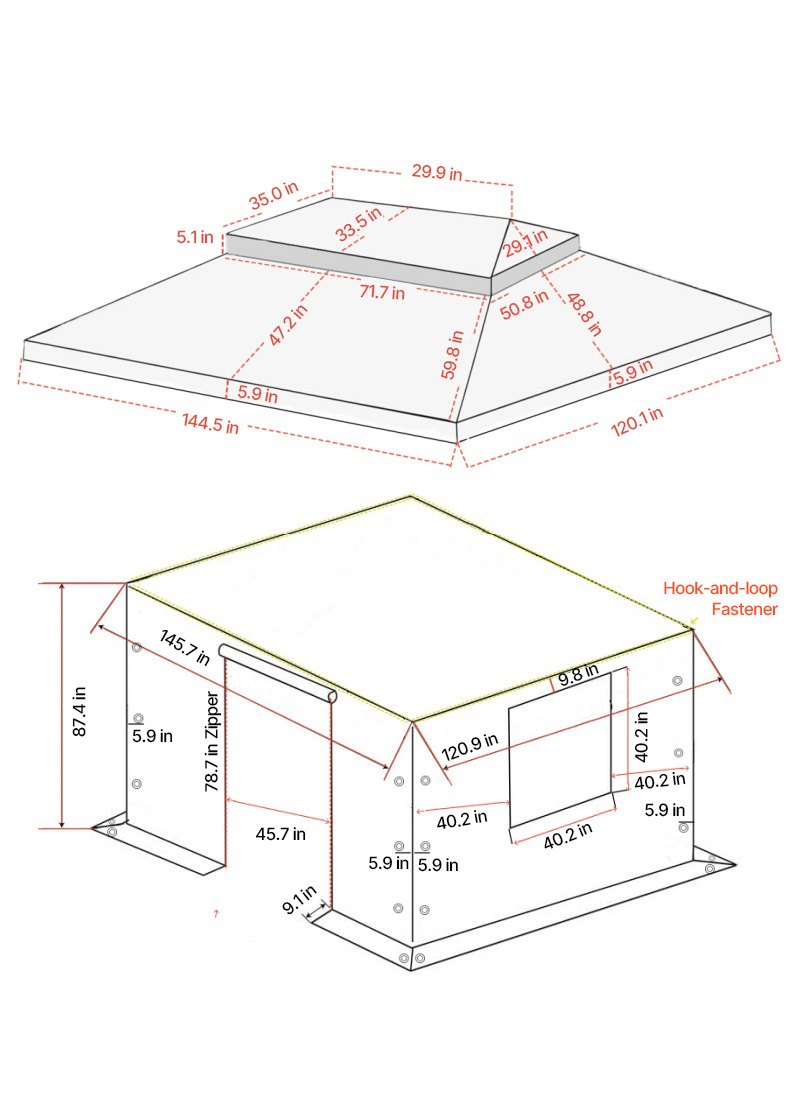 VEVOR Winter Gazebo Cover Fits 3.05 x 3.65 m Hardtop Gazebos, All-Weather Double-Tiered Gazebo Cover with Sidewalls &  Windows, High-Density PE Enclosed Storage Shelter Covers, Gazebos not Included