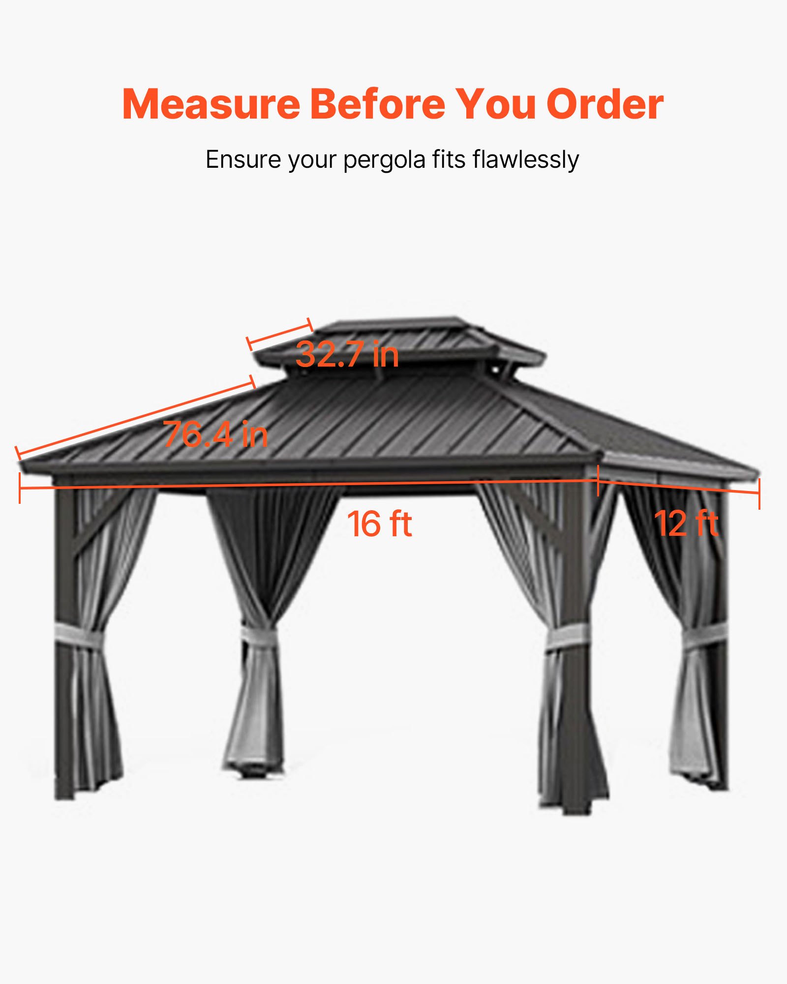 VEVOR Winter Gazebo Cover Fits 3.66 x 4.87 m Hardtop Gazebos, All-Weather Double-Tiered Gazebo Cover with Sidewalls & Windows, High-Density PE Enclosed Storage Shelter Covers, Gazebos not Included