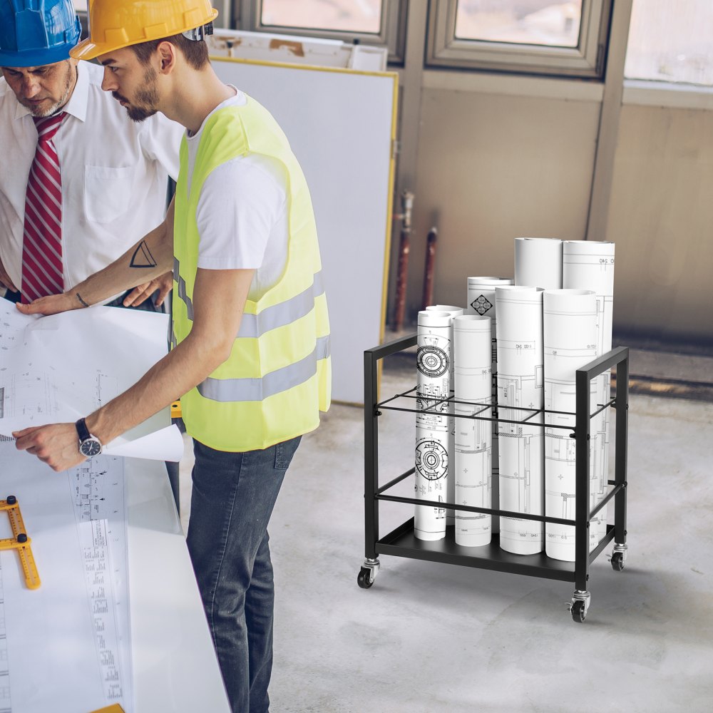 VEVOR Stojak na plany, uchwyt na plany z 12 przegródkami i kółkami, mobilny metalowy wózek do przechowywania planów na mapy, plakaty, plany architektoniczne, organizer na dokumenty na kółkach do domu, biura, szkoły