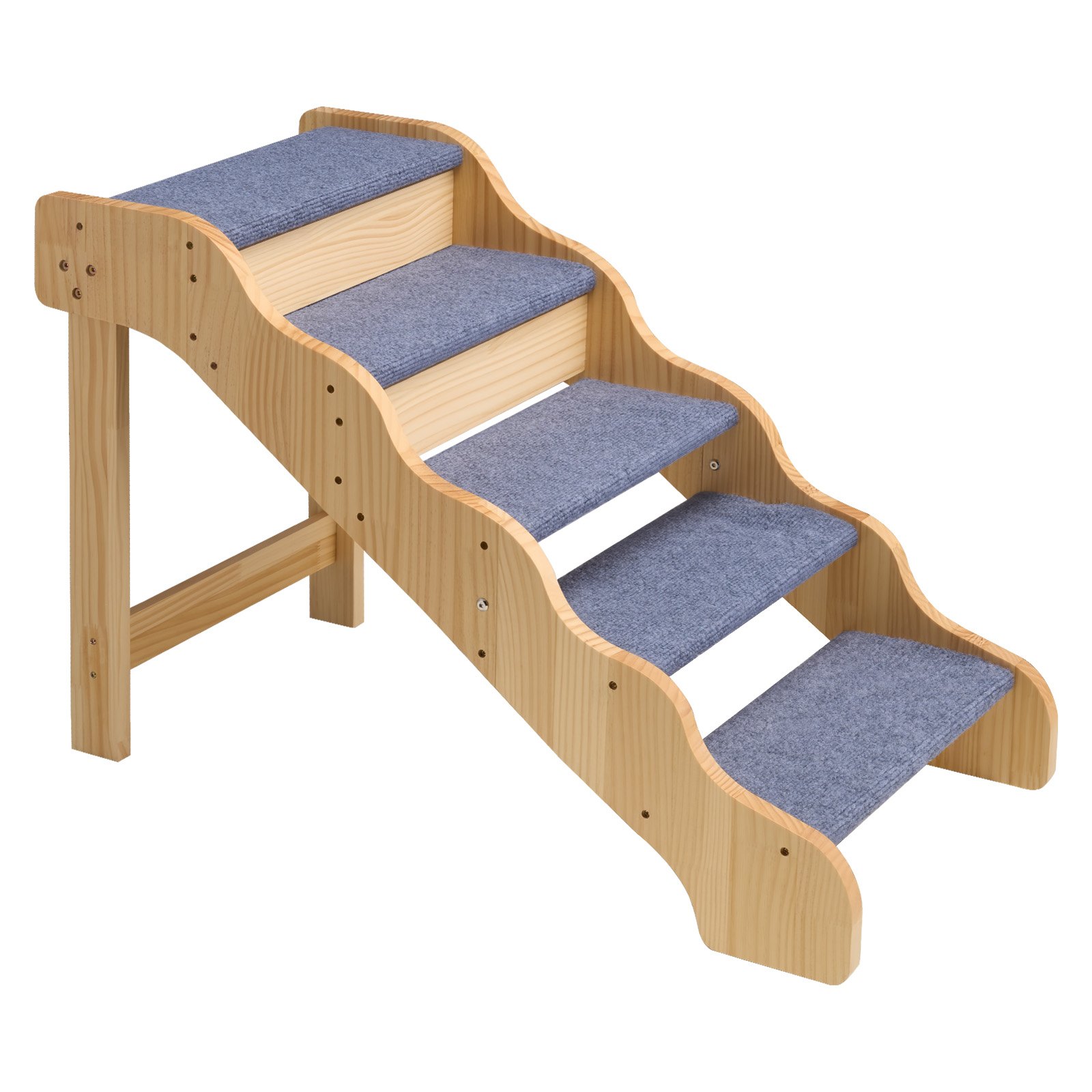 Schody dla psa VEVOR 910x430x630 mm, 5-stopniowe schody dla zwierząt, drewniane schody odpowiednie dla małych, średnich, dużych i starszych zwierząt, a także szczeniąt do 68 kg, drabinka dla psa do łóżka, sofy i samochodu