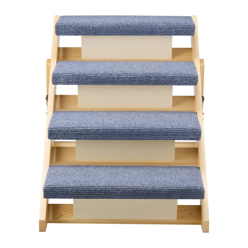 VEVOR Wood Pet Stairs, 4-Step Dog Stairs for Beds, Sofa & Cars, 68 kg Load Capacity, Floded Flat Design, Stable & Sturdy Cat & Dog Step Ladder for Small Medium Large Older Pet Puppy Essentials