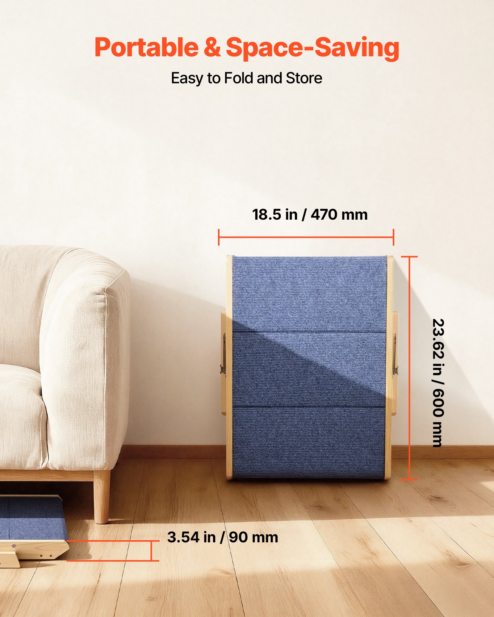 Schody dla psa VEVOR 510x470x370 mm, 3-stopniowe schody dla zwierząt, składane drewniane schody odpowiednie dla małych, średnich, dużych i starszych zwierząt, a także szczeniąt do 68 kg, drabinka dla psa do łóżka, sofy i samochodu