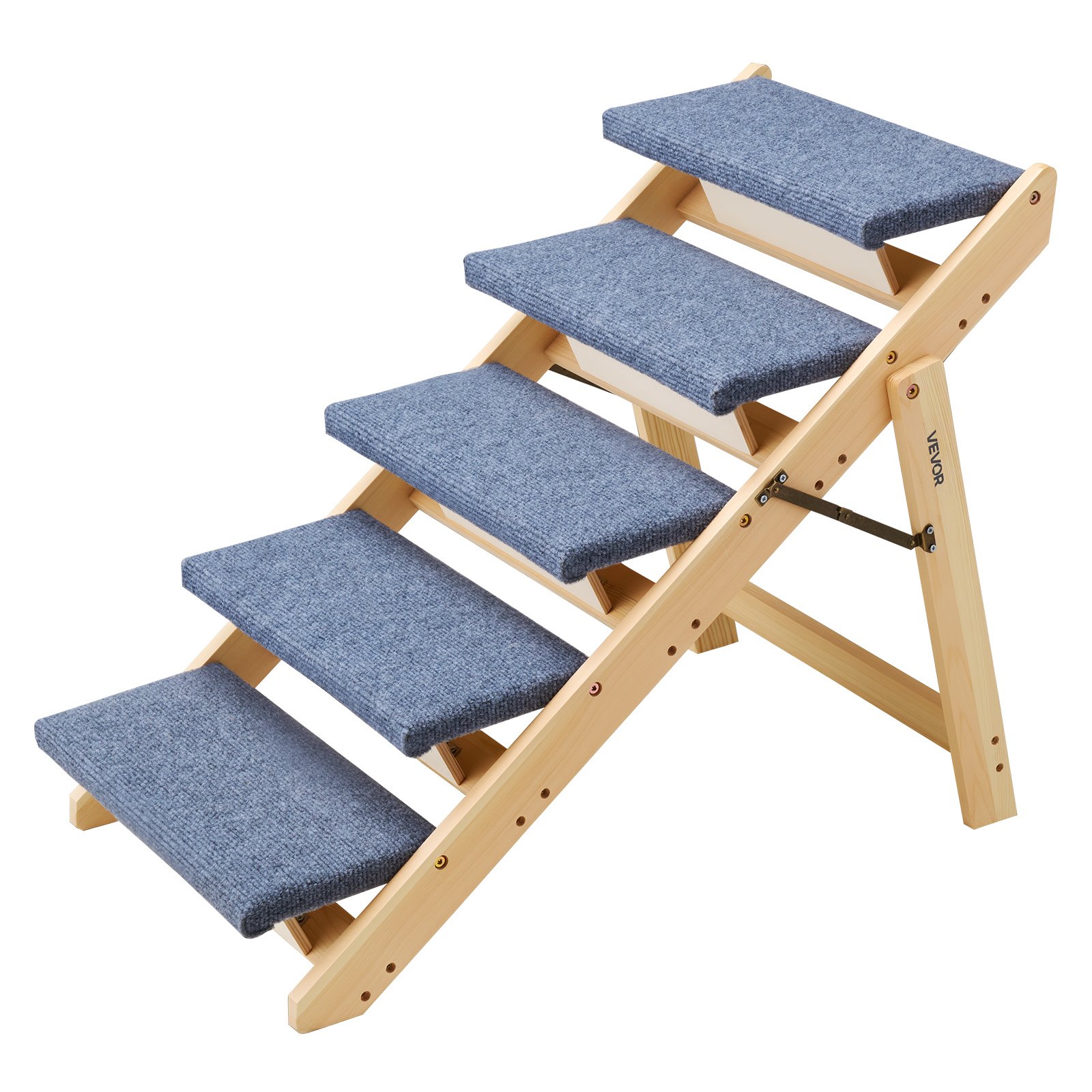 VEVOR Wood Pet Stairs, 5-Step Dog Stairs for Beds, Sofa & Cars, 68 kg Load Capacity, Floded Flat Design, Stable & Sturdy Cat & Dog Step Ladder for Small Medium Large Older Pet Puppy Essentials