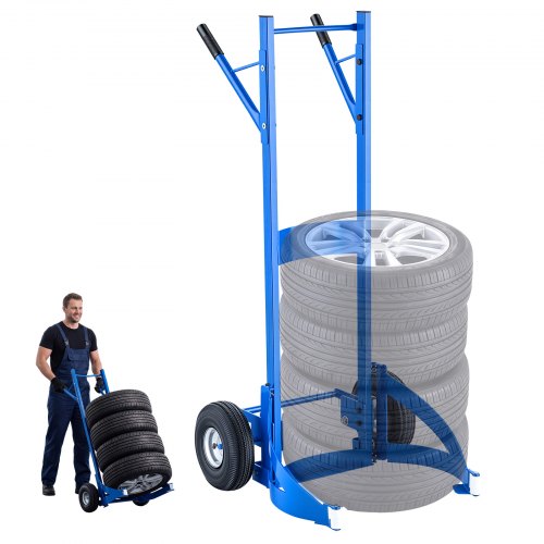 Wózek na opony i felgi VEVOR, udźwig 200 kg, wózek ze stali węglowej do montażu opon, do 4 opon jednocześnie, do opon o średnicy 21,6–29,5 cala, z przedłużoną gumową rączką, do warsztatów i garaży domowych