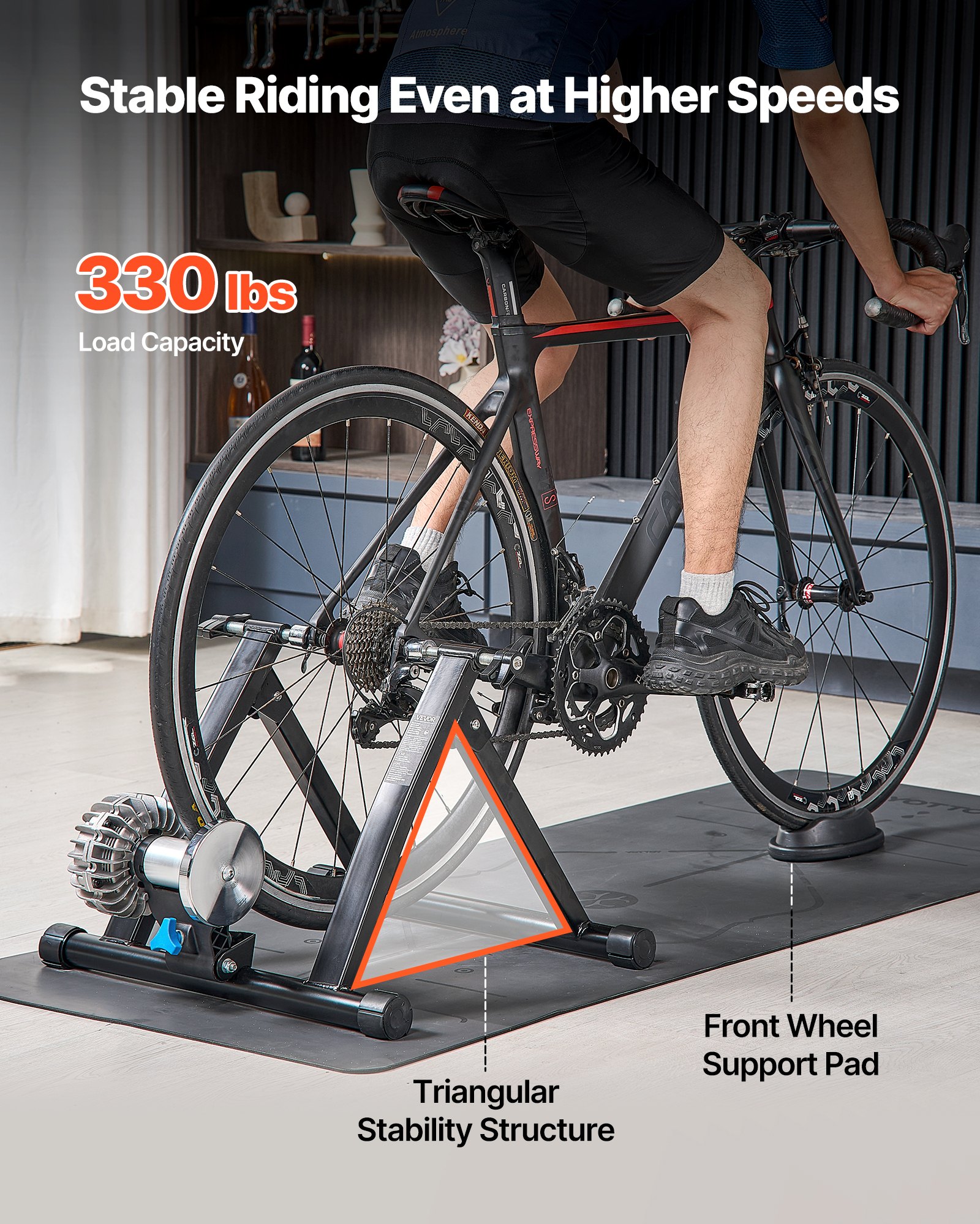 Trenażer rowerowy VEVOR do kół 660,4-736,6 mm / 700C, składany trenażer domowy z szybkozłączką i podporą przedniego koła, udźwig 150 kg, trening domowy