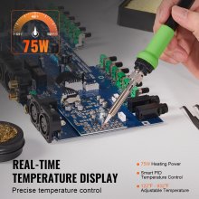 Stacja lutownicza VEVOR Zestaw stacji lutowniczej z wyświetlaczem LCD 75 W, 122°F-932°F