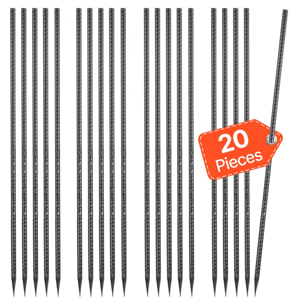 Kotwy gruntowe VEVOR, 609,6 mm, typu I o średnicy 12 mm, ocynkowane śledzie namiotowe, kotwy gruntowe, śledzie gruntowe, paliki, do namiotów, zadaszeń, kempingów, trampolin, stojaków na kwiaty (opakowanie 20 sztuk)