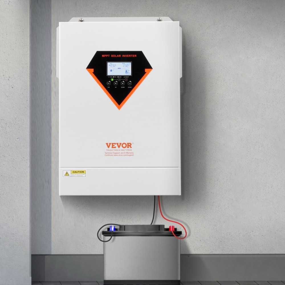 VEVOR Hybrydowy falownik solarny o mocy 6000 W, uniwersalny falownik sinusoidalny z ładowarką, 48 V DC do jednofazowego napięcia przemiennego 220/230 V AC, z wbudowanym regulatorem MPPT 120 A, do akumulatorów litowo-ołowiowych w systemach poza siecią elektroenergetyczną