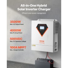 Falownik hybrydowy solarny VEVOR 3500 W 220/230 V WiFi Wbudowany kontroler MPPT 100 A