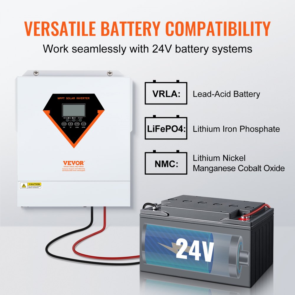 Falownik hybrydowy solarny VEVOR 2 w 1 o mocy 3500 W, czystej fali sinusoidalnej 7000 VA, wyświetlacz LCD MPPT, 3 tryby ładowania (ładowanie solarne, ładowanie sieciowe, ładowanie hybrydowe) i 4 tryby wyjściowe (UTL, SOL, SBU, SUB)